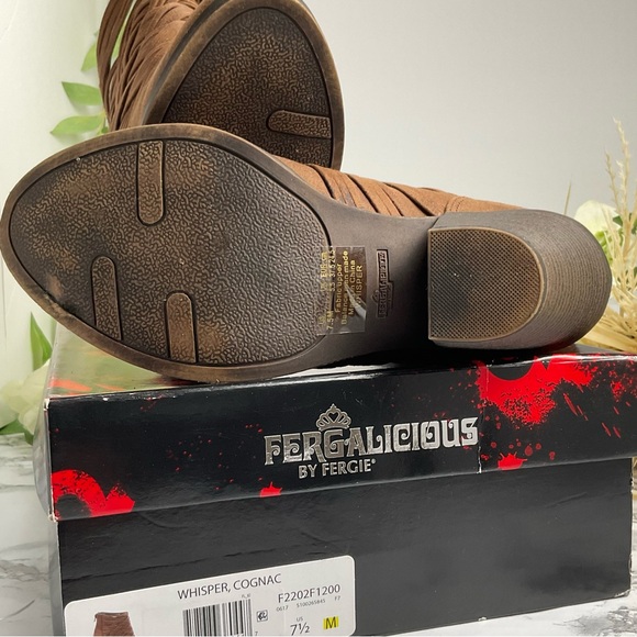 Fergalicious by Fergie Whisper, Cognac Brown Leather Booties Sz7.5 Gently Used - Picture 10 of 10